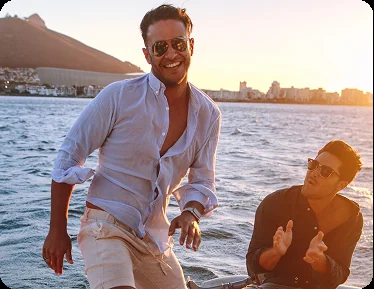 Friends enjoying a stag celebration on Auckland Harbour