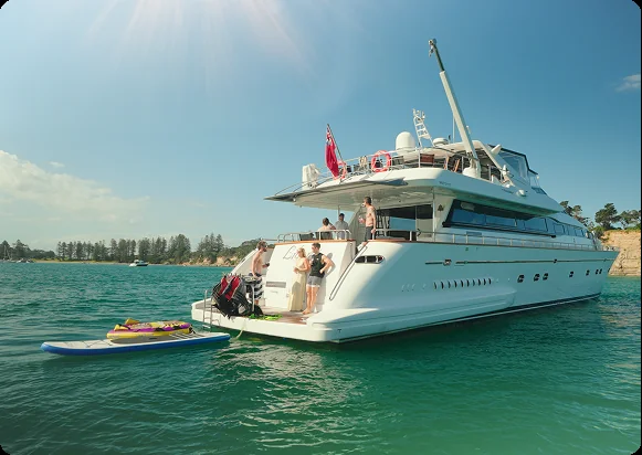 Stern of Liberté, a luxury yacht available for private charter in Auckland